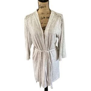 Tahari Snakeskin Print Lace Accent Belted Robe Kimono Large